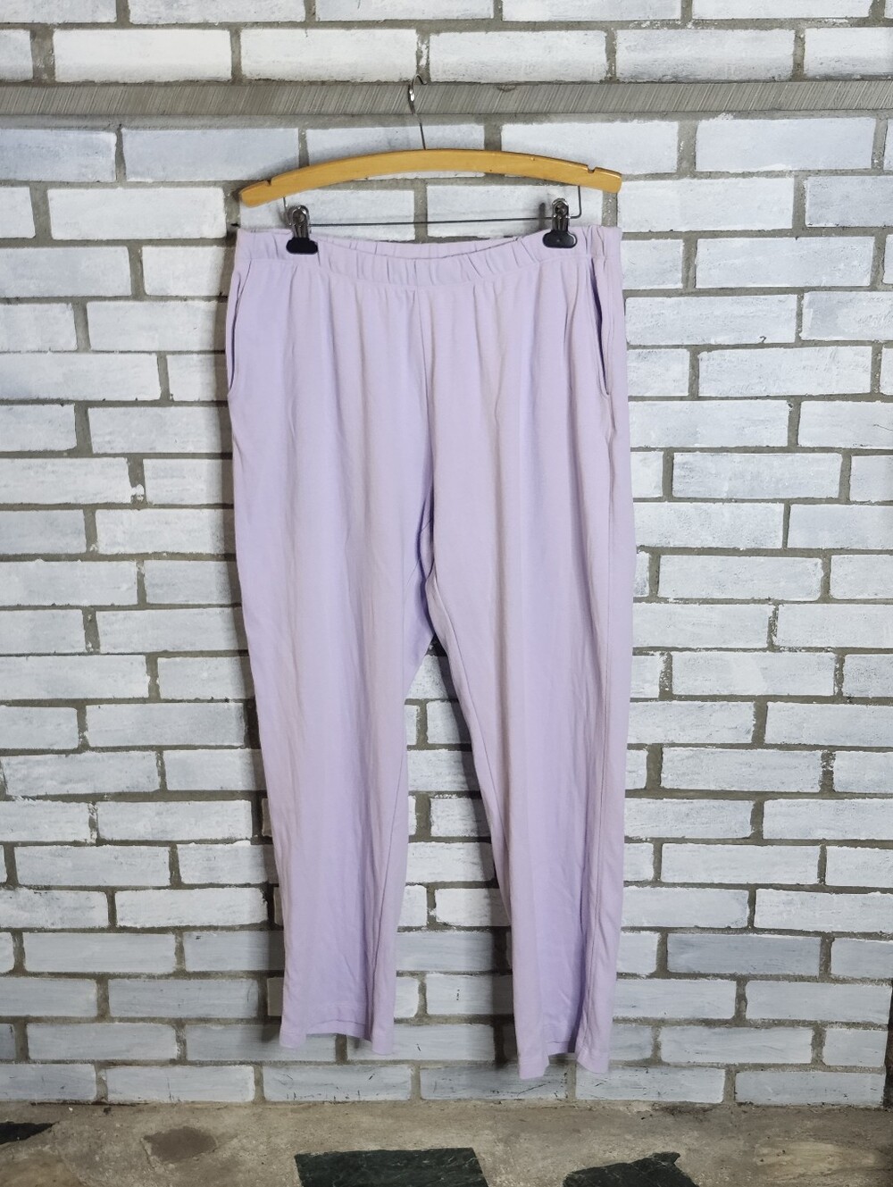 • Lands End Womens Sport Knit Straight Leg Pants XL 18 Lavender Cotton Pockets